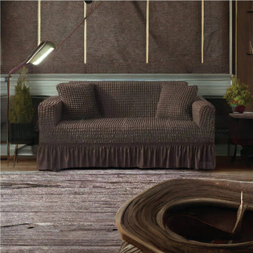 Frill Style Bubble Stuff Sofa Cover (Brown Color)