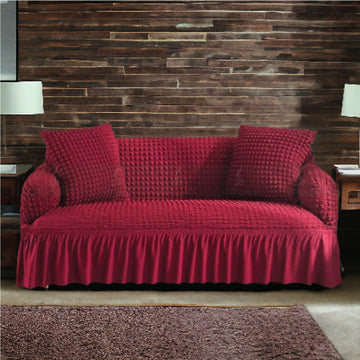 Frill Style Bubble Stuff Sofa Cover (Maroon Color)