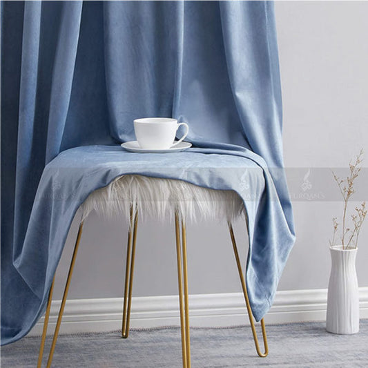 Premium Velvet Curtains (Light Blue Color)